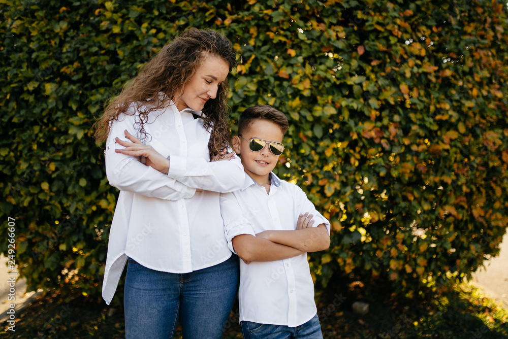 Mother and son together park Mother and son together park