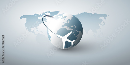 Traveling Around the World - Travel by Airplane - Globe Design 
