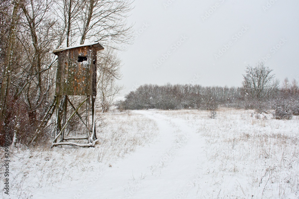 Snowy landscape in Danubian floodplain, Slovakia, Europe Snowy landscape in Danubian floodplain, Slovakia, Europe