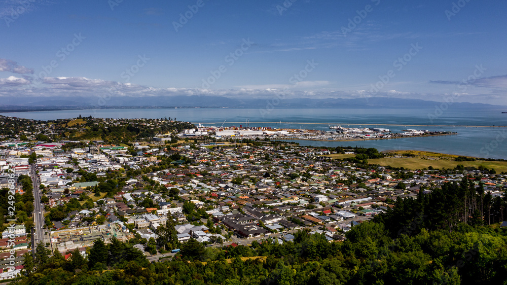 Aerial view from the Center of New Zealand, Nelson, aerial photography of Nelson, drone image New Zealand, centre of New Zealand in nelson