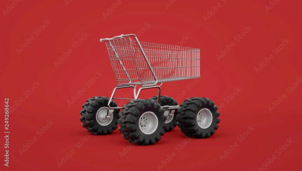 Shopping trolley with monster wheels Shopping trolley with monster wheels