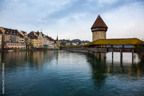 Chapel Bridge, wooden bridge with grand stone water tower - Luzern, Switzerland © Piith Hant