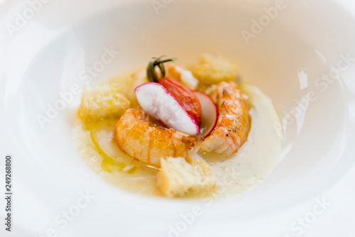 White Plate with Shrimp Food in Italy.