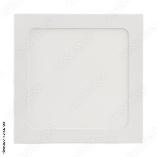 white square flat led lamp, on a white background, frontal location