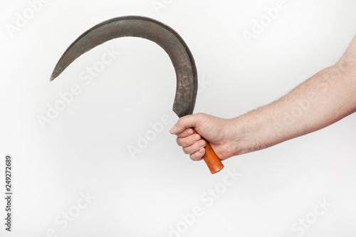 Canvastavla Male hand holds  a old sickle