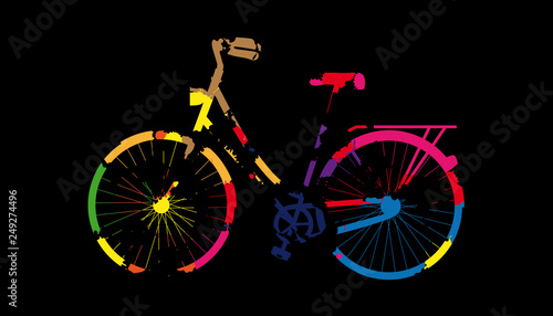 Painted Bicycle With Colored Blobs - Vector Illustration - Isolated On Black Background