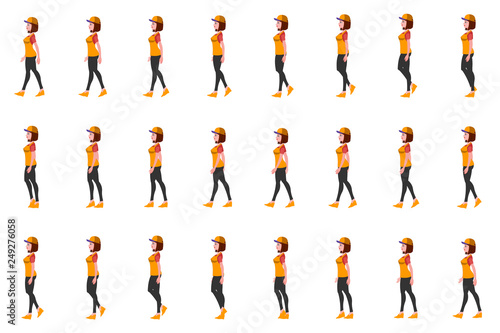 Courier Girl walk cycle animation sprites, Loop animation.
