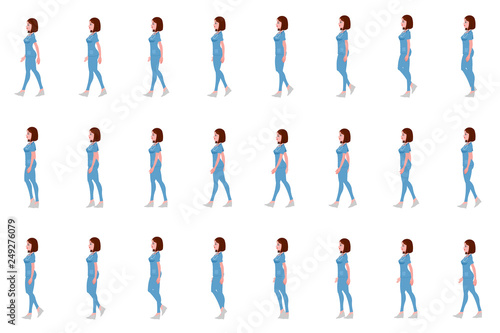 Female doctor walk cycle animation sprites, Loop animation.