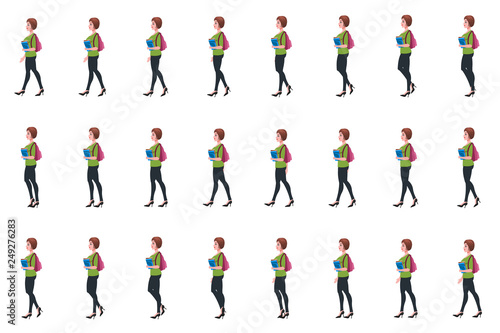 Girl Student  walk cycle animation sprites, Loop animation.
