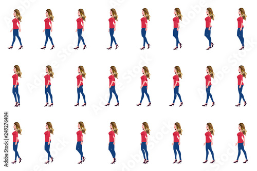Girl walk cycle animation sprites, Loop animation.