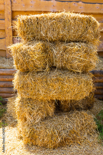 Canvastavla Dry baled hay stack, rural countryside background