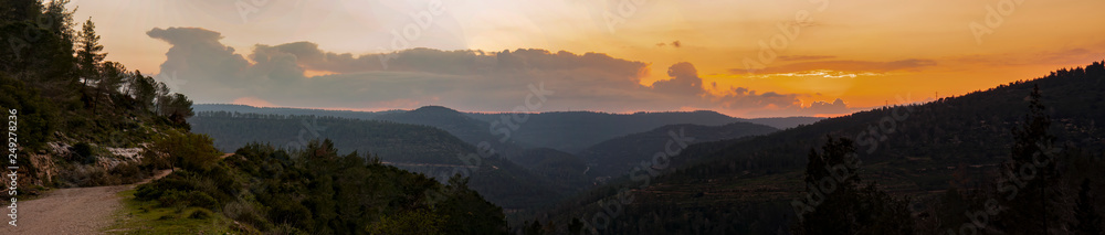Panorama of Sunset Over the Mountains of Jerusalem