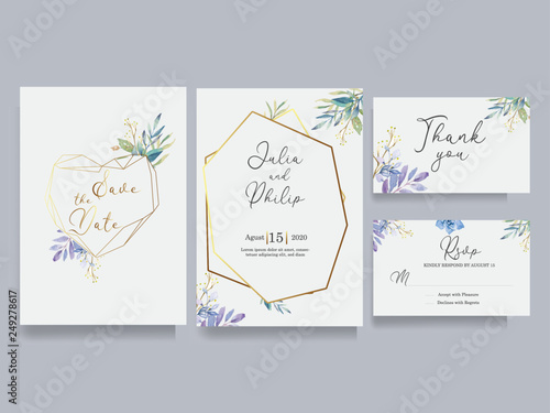 Save the date wedding invite set. Modern Geometric watercolor floral set