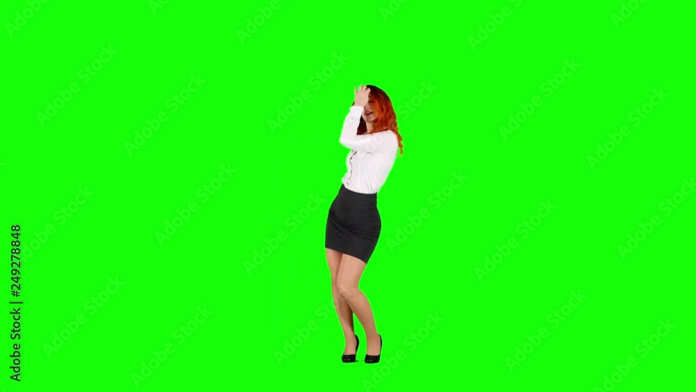 Secretary Sending Kiss and Dancing on Green Screen Secretary Sending Kiss and Dancing on Green Screen