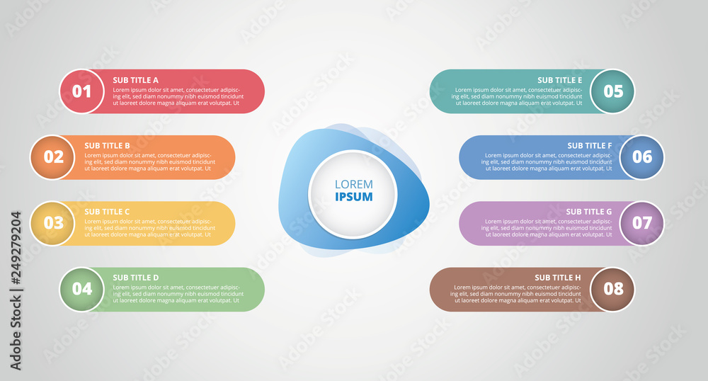 infographic 8 step process list with center title banner - vector