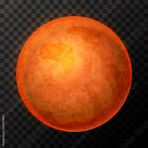Realistic Mars with texture, colorful planet on transparent background