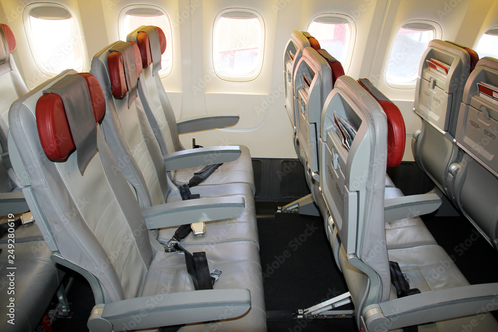 Passenger seats on the airplane, economy class Passenger seats on the airplane, economy class