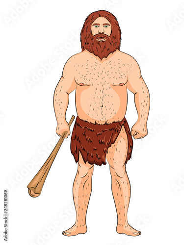 Neanderthal, Isolated object on white background. Vector