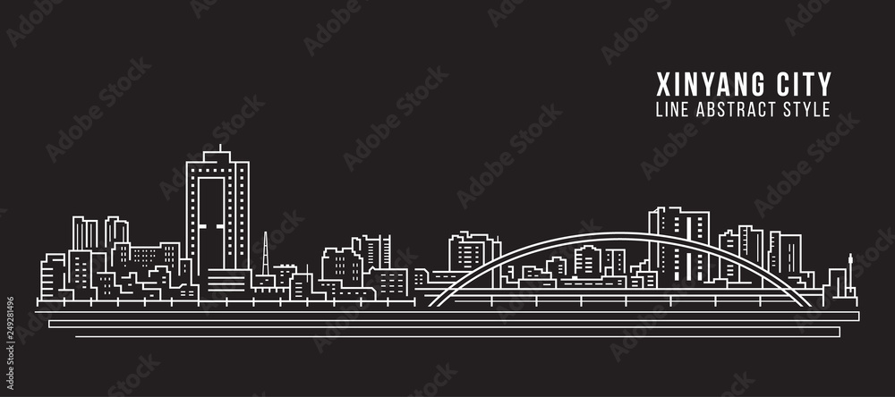 Cityscape Building Line art Vector Illustration design -  Xinyang city