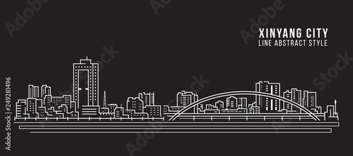 Cityscape Building Line art Vector Illustration design - Xinyang city