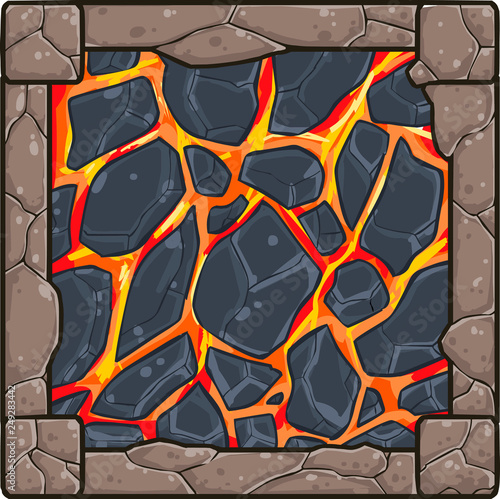 Picture with a cell of lava in stone frame