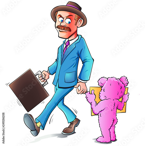 Cartoon  man looking down on begging bear