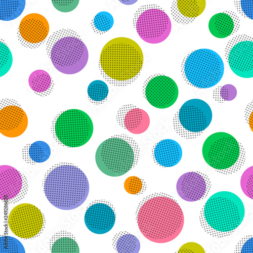 Seamless Pattern, Colorful Polka Dots, Vector Graphics  © mark.f
