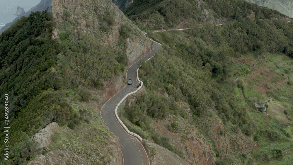 Aerial survey above the roads in Tenerife, Canary islands