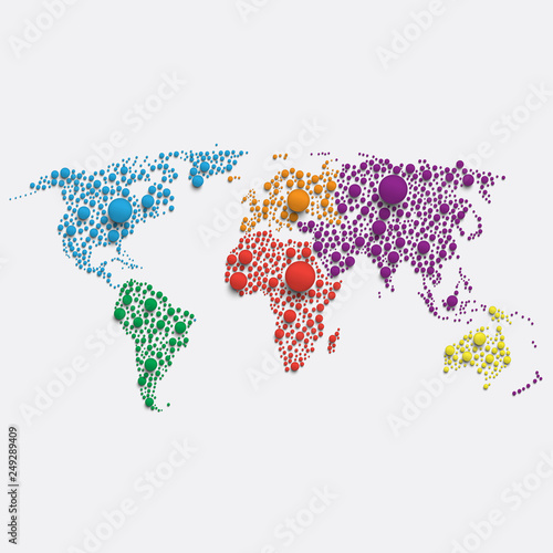 White world map made by balls, vector illustration