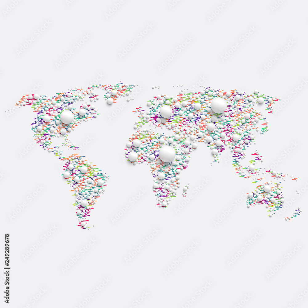 Fototapeta premium White world map made by balls, vector illustration