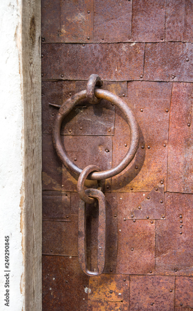 Round doorknob on old metal door , Bulgaria Round doorknob on old metal door , Bulgaria