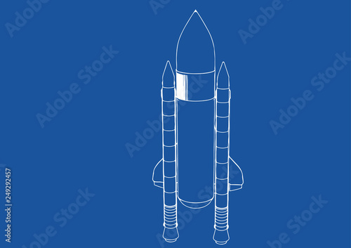 spacecraft drawing on a blue background vector