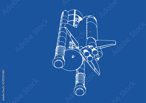 spacecraft drawing on a blue background vector