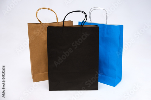 Concept on white background paper bag from shop for shopping.