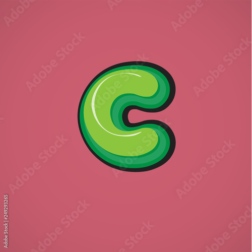 Green comic character from a fontset, vector illustration