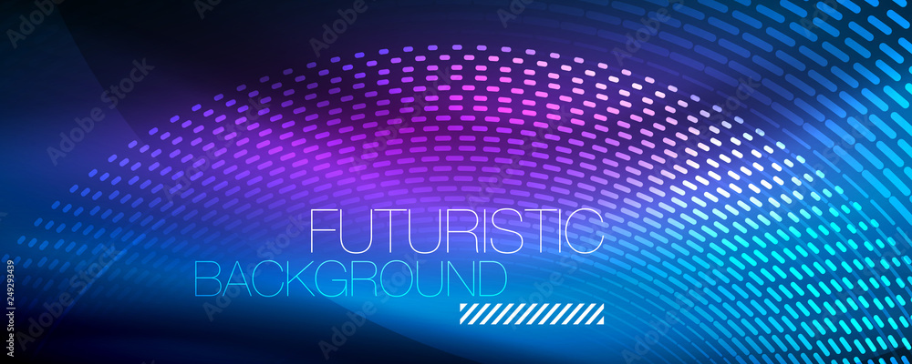 Obraz premium Glowing light particles in dark neon space, magic glow shiny abstract background