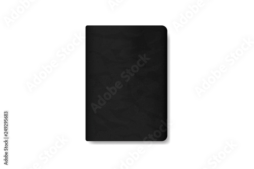 Black book with leather cover isolated on white background. Vector.