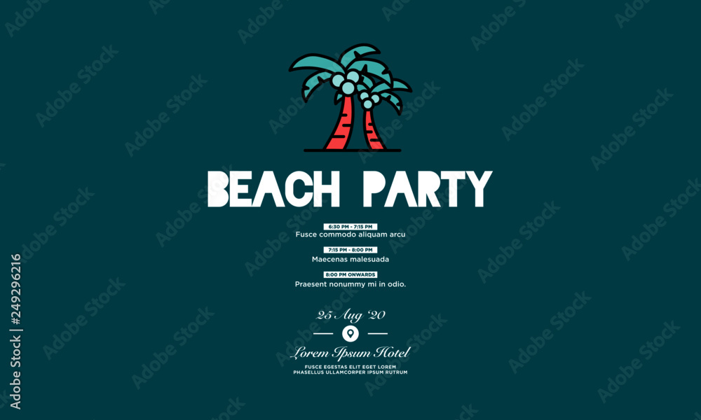 Beach Party Invitation Design with Where and When Details Beach Party Invitation Design with Where and When Details