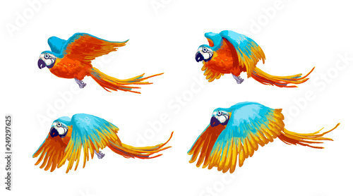 Sprite sheet of flying parrot, game art animation
