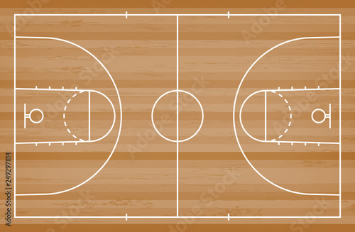 Basketball court floor with line on wood pattern texture background. Basketball field. Vector.