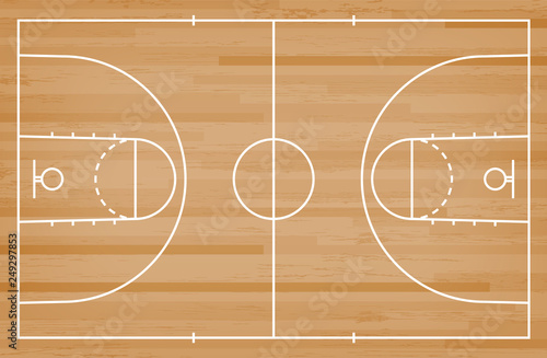 Basketball court floor with line on wood pattern texture background. Basketball field. Vector.