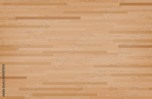 Hardwood maple basketball court floor viewed from above. Wooden floor pattern and texture. Vector.