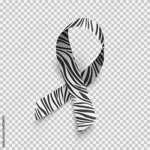 Symbol of rare disease awareness day, ribbon with zebra-print.