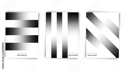 Gradient black and white lines background template. Vector illustration.