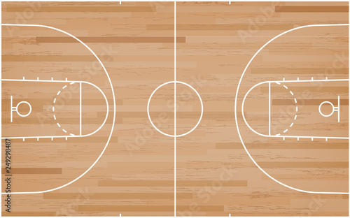 Basketball court floor with line on wood pattern texture background. Basketball field. Vector.