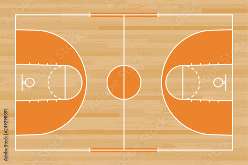 Basketball court floor with line on wood pattern texture background. Basketball field. Vector.