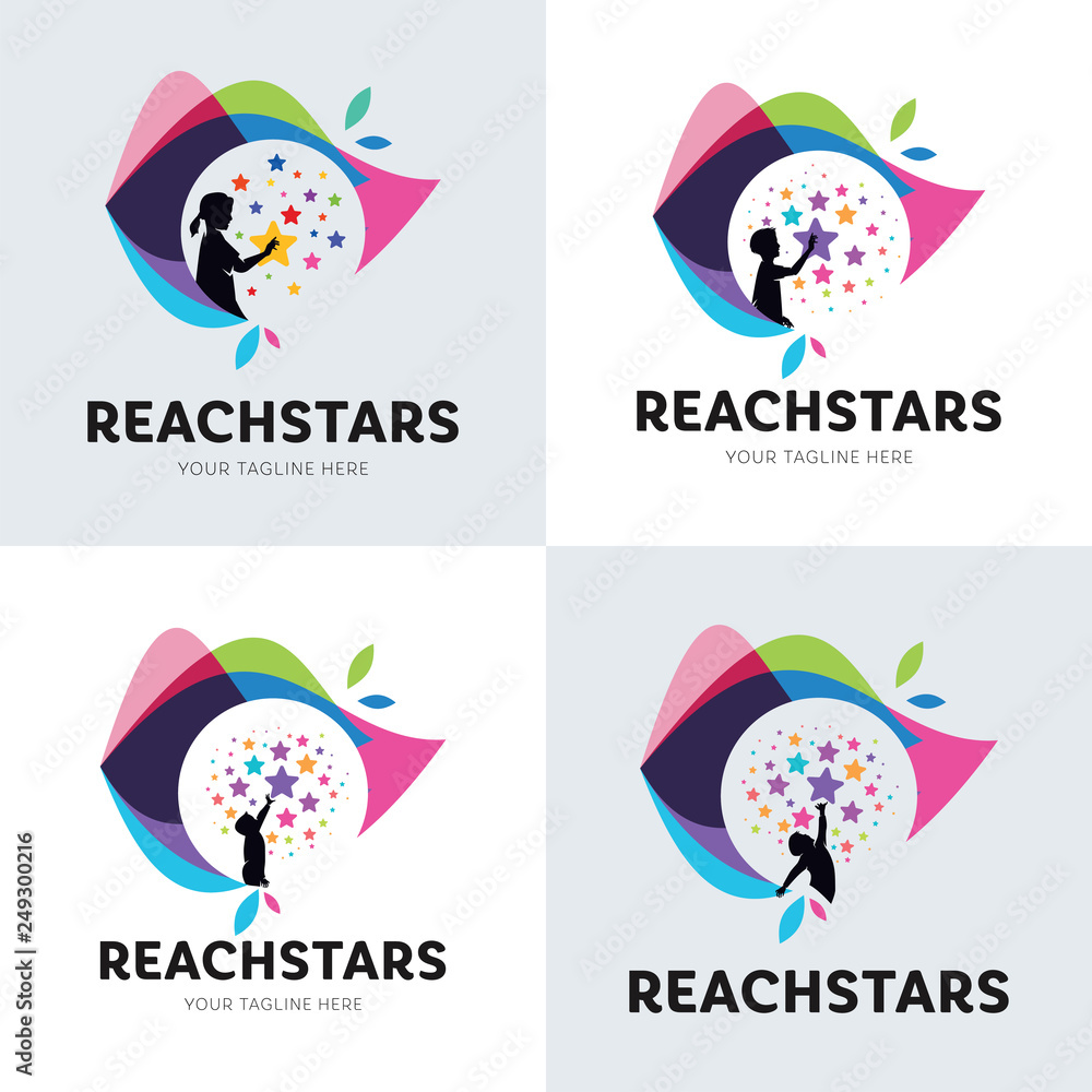 Collection Of Children Reach Star Logo Set Design Template Inspiration