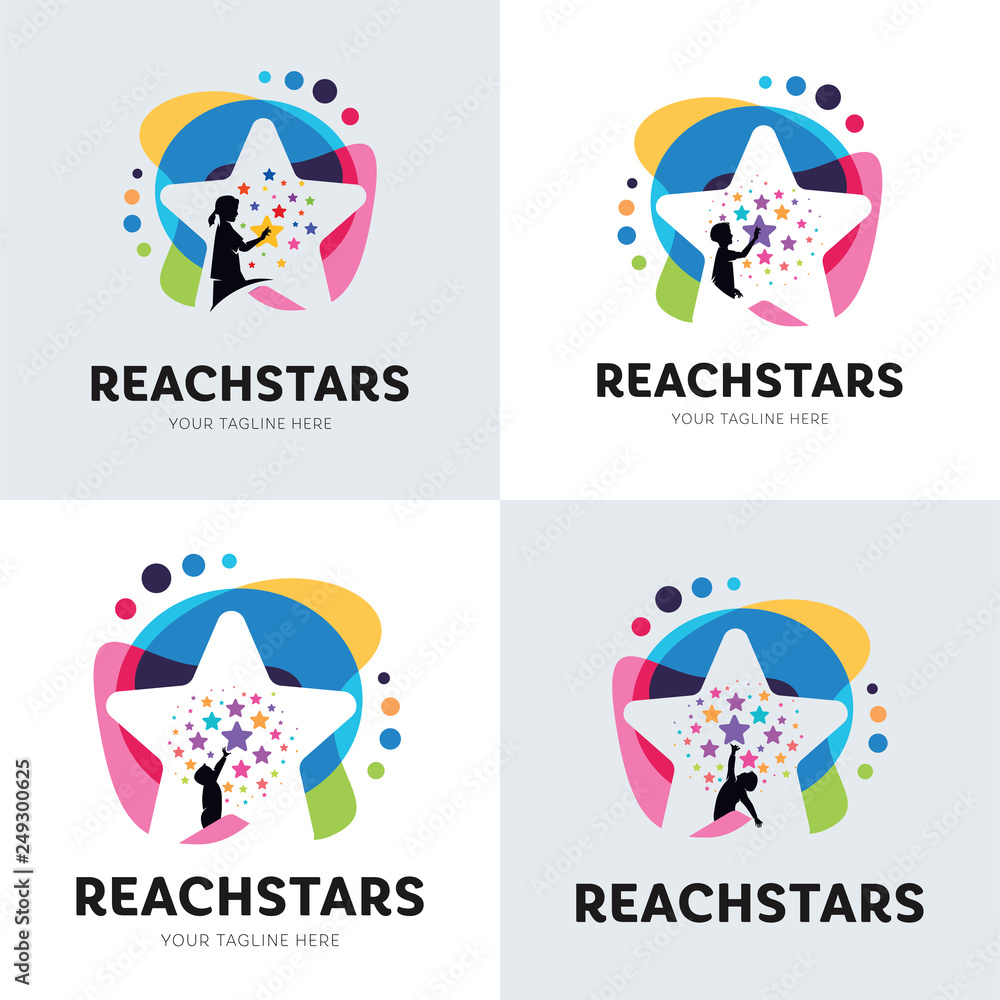 Collection Of Children Reach Star Logo Set Design Template Inspiration