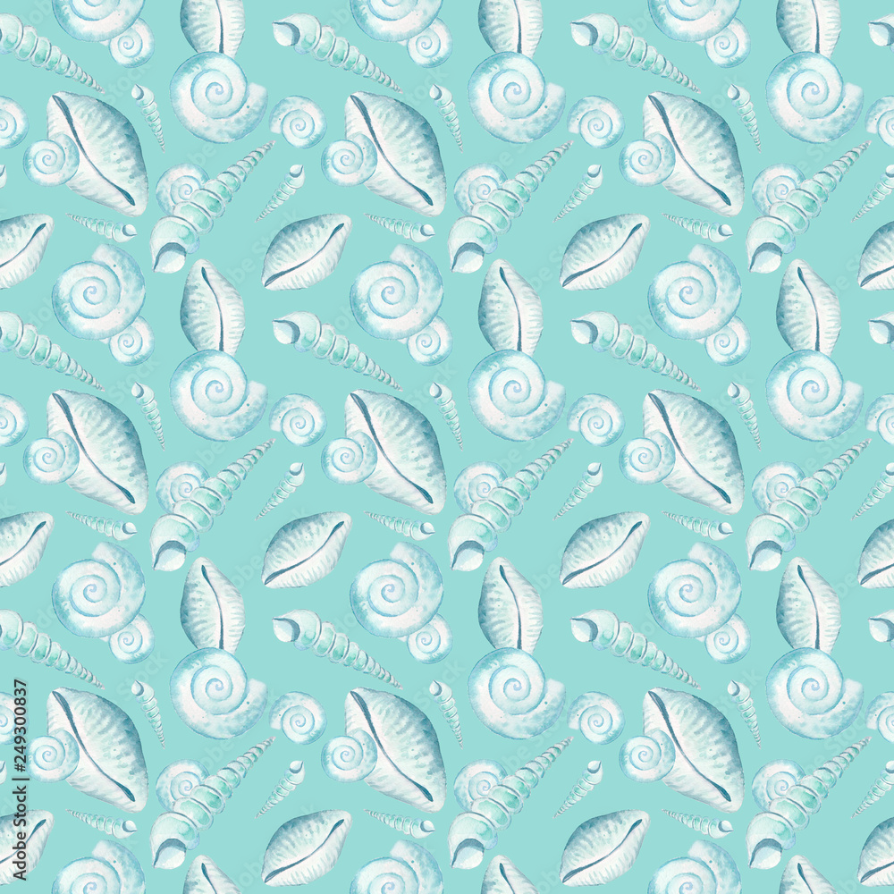 Fototapeta premium pattern with seashells on turquoise background 3