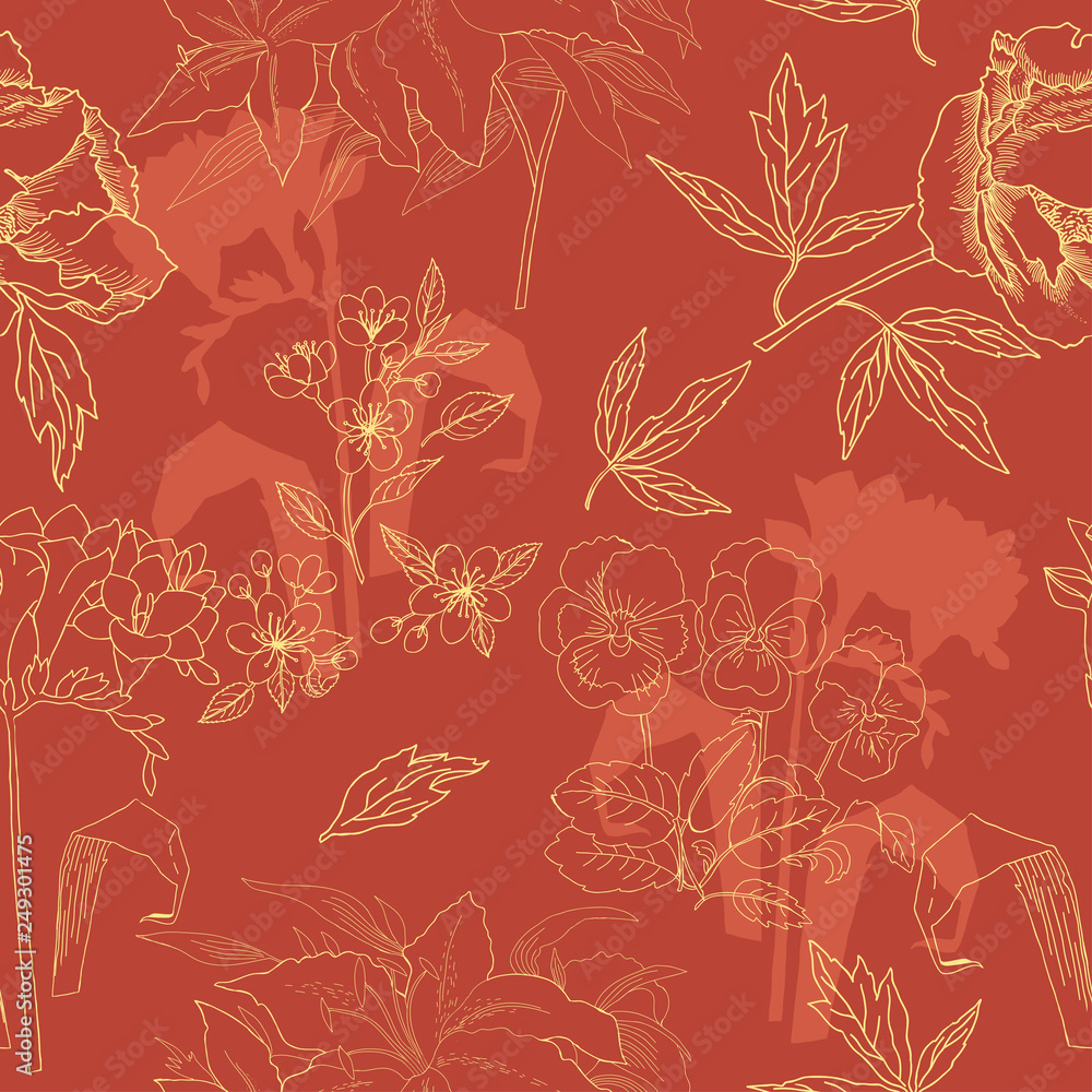  Seamless Pattern with Flowers Sketches